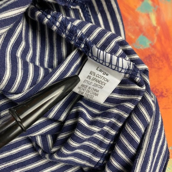 Thyme And Honey L Striped Partial Button Front Henley Top Roll Tab Long Sleeves - Picture 12 of 12